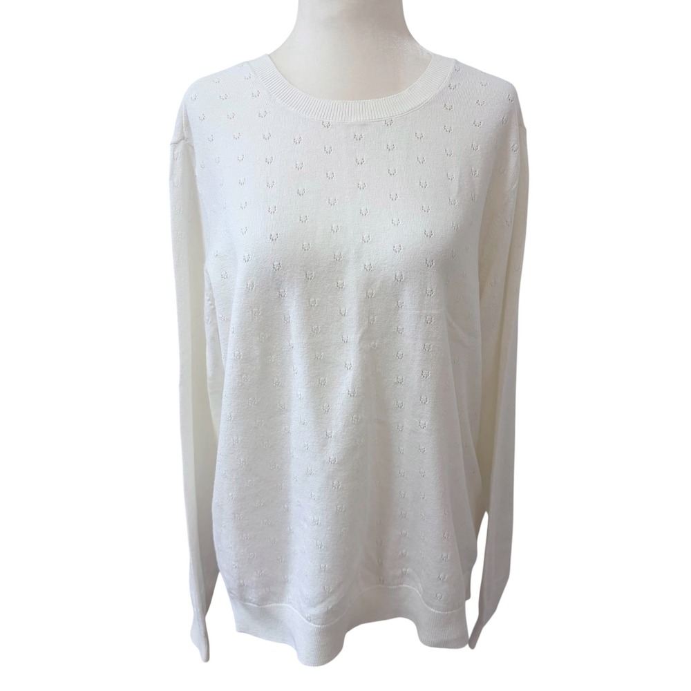 Joe Fresh White Pointelle Knit Size Large Lightweight Sweater Cottagecore - Picture 2 of 8